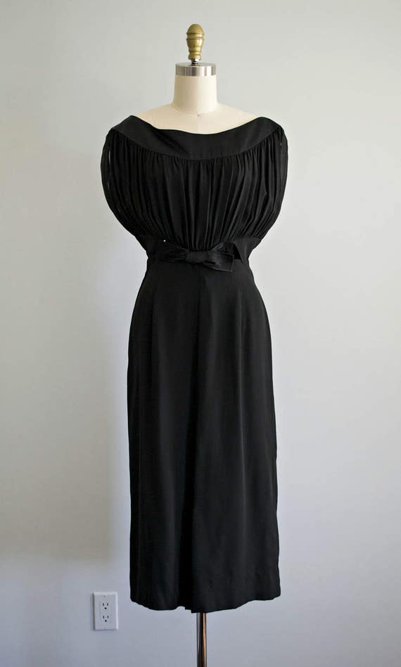 1940s black silk evening gown . Vintage 40s long cocktail