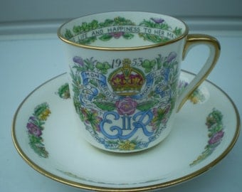 Hammersley & Co China : Cup and Saucer - Queen Elizabeth II Coronation 1953 - British Royalty - Made in England