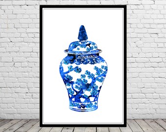 Ginger jar, ginger jar print, watercolor ginger jar, ginger jar art, ginger jar art print, watercolor print, watercolor art (3140b)