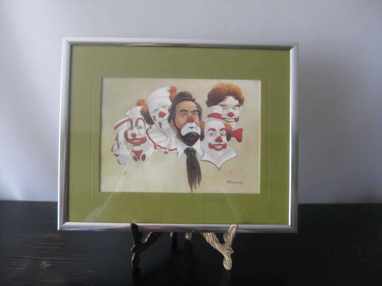 Rare Vintage Robert Owen Six Clown Faces Lithograph Print