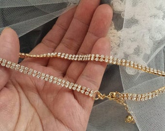 GOLD 2-row Rhinestone Choker Necklace, Stylish Fashion Choker, Wedding Choker, (C01013G_O)