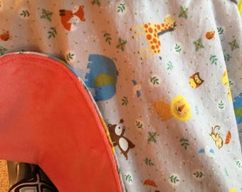 Baby Zoo animals, baby car seat cover, baby car seat canopy, heavy weight, winter, minky, flannel, grey, orange, baby shower gift