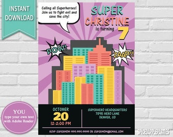 Girl Superhero Invitation | superhero Party, Superhero Birthday, Superhero, Superhero Invite, Superhero, Superheroes Super Hero Invite