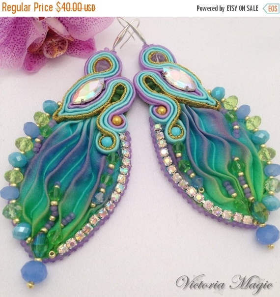 Sale Soutache And Shibori Earrings Glamour By Soutachemagic