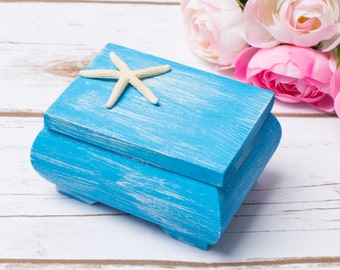 Beach Wedding RIng Box Nautical Ring Holder Pillow Wooden Box Anchor wedding Box