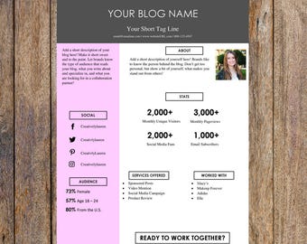 Cute One Page Media Kit Template | Blog Media Kit, Branding Kit, Blog Kit, Branding Package | Editable for MS Word | Instant Download