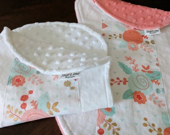 Coral Mint Gold Floral Burp Cloths, Floral Baby Shower, Coral Mint Nursery Burp Cloths, Mint Coral Nursery Burp Cloths, Coral Baby Shower