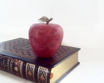 Vintage Marble Apple - Teacher's Gift Idea - Mid Century Marble Apple Paperweight - Apple Decor - Office Decor - Marble Apple - Brass Leaf