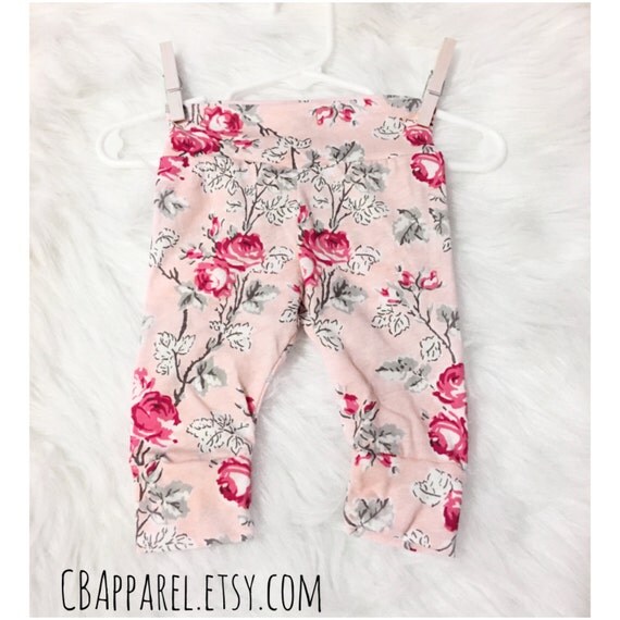 Size 03 Pink/Gray Floral Leggings READY TO SHIP Floral Baby
