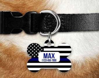 Thin Blue Line Dog ID Tag - Pet Collar Tag, Pet ID Tag, Police Officer Dog ID Tag