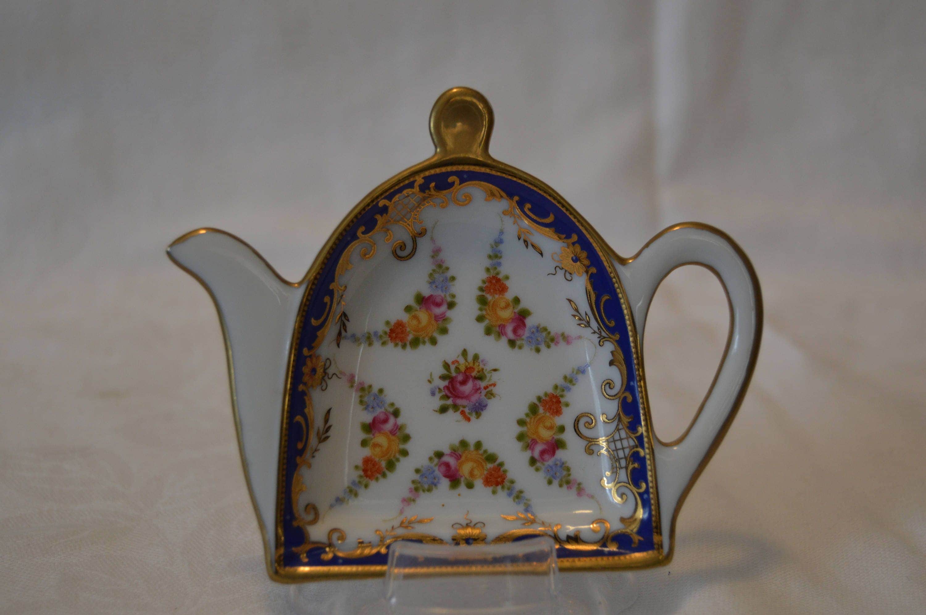 Orchid Designs Fine Porcelain Teapot Shaped Tea Bag Holder