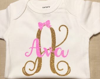 Baby Girl Clothes-Baby Shower Gift-Baby Girl Clothes-Monogram Baby Cothes-Baby Name Shirt-Cute Baby Clothes-Baby Coming Home-Baby Girl