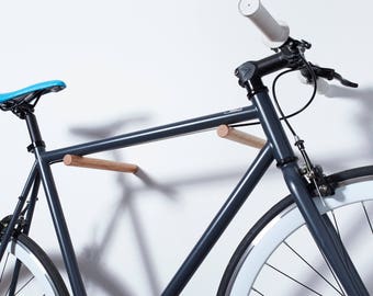 Bike Sticks - Wall Mount Bike Rack / Fenwick / Oak Wood Bike Hook - Modern Minimalist Simple Bicycle Rack Storage