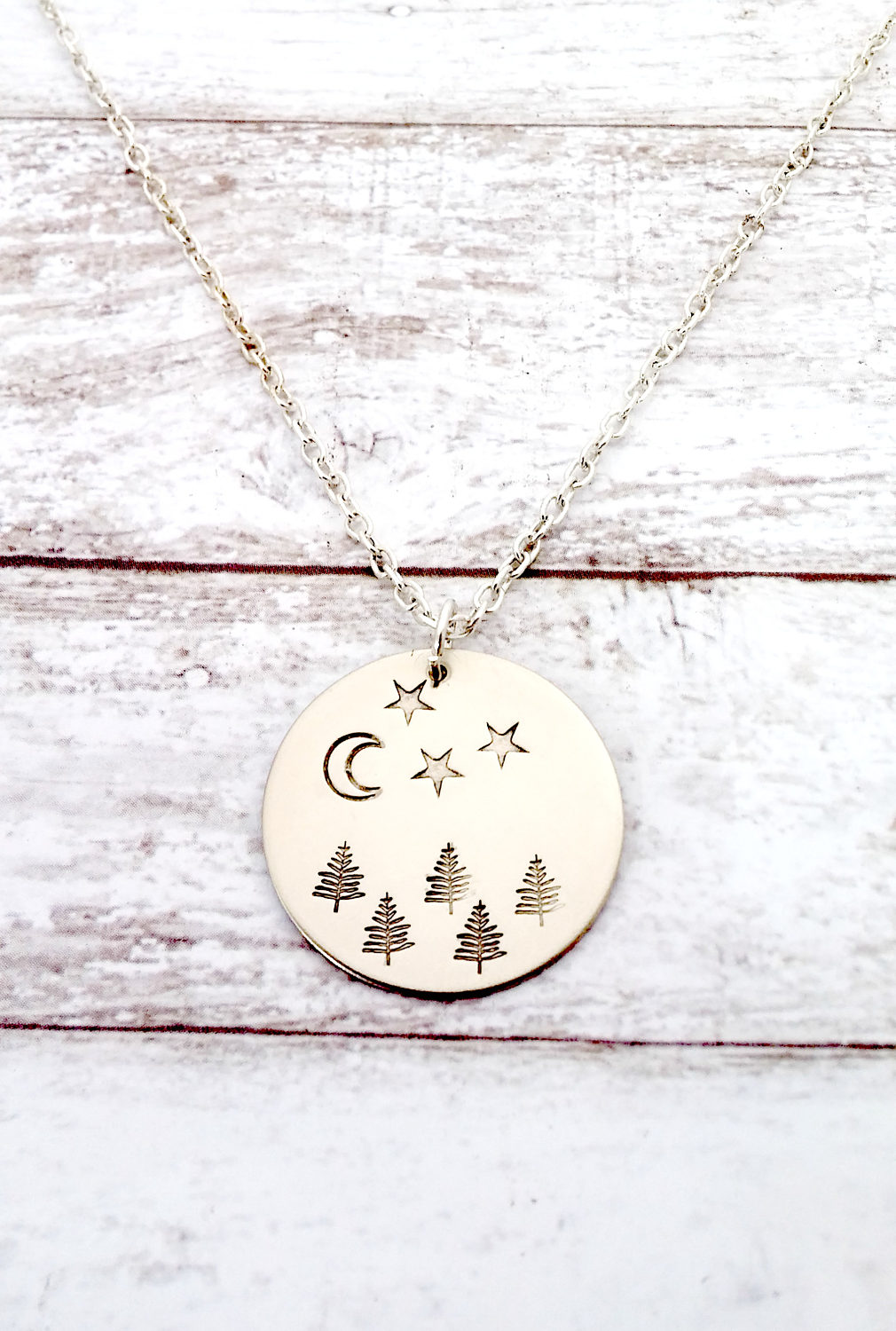 Hand Stamped Pine Tree Necklace, Silver