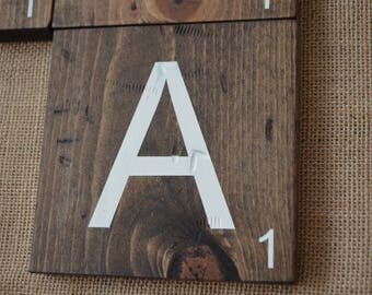 Large Scrabble Tiles, Scrabble tiles for wall, hand painted, 5.5" x 5.5", letter nursery decor, family game room, Smaller font