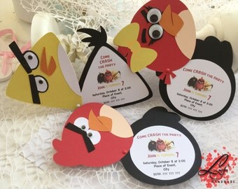 Angry Birds Birthday Invitations, Angry Birds birthday party invitations, Set of 10 Handmade invitation with personalised text
