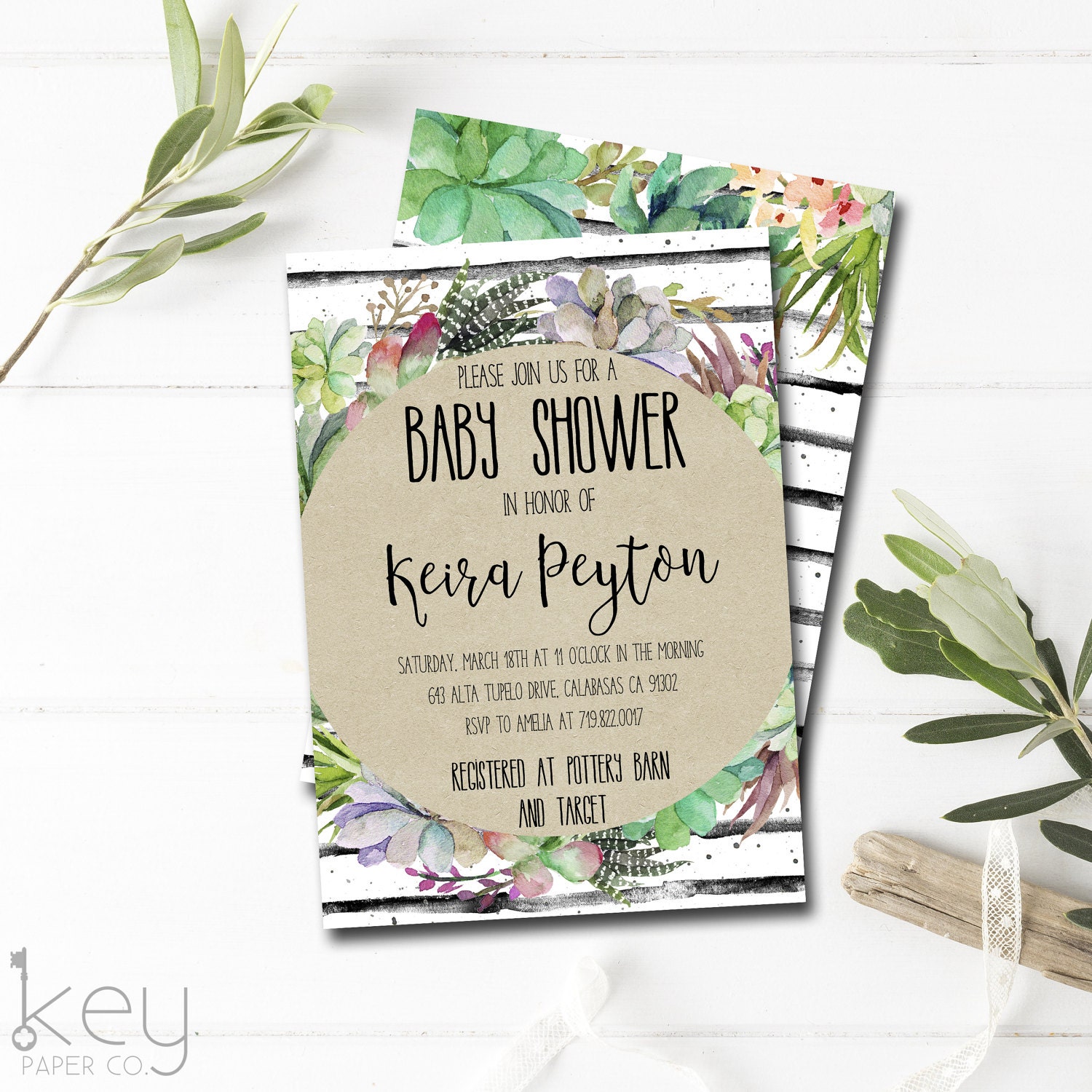 Succulent Baby Shower Invitations 4