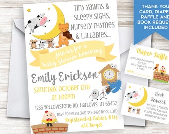 Nursery Rhyme Baby Shower Invite Invitation Digital 5x7 Personalized Lullabies Neutral
