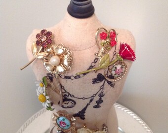 Brooch Miniature Dress Form | Decorative Dress Form | French Dress Form with Vintage Brooches