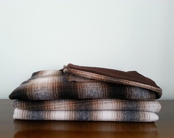 Dark Brown Plaid Wool Blanket Throw