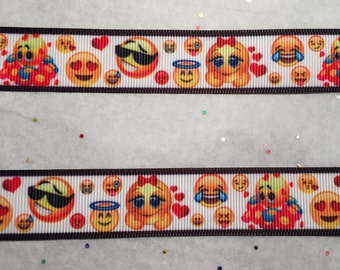 7/8 Inch Emoji Ribbon-Emoji Grosgrain Ribbon-Happy Faces Ribbon