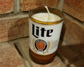 Miller lite beer bottle candle - scented candle - Upcycled beer bottle candle