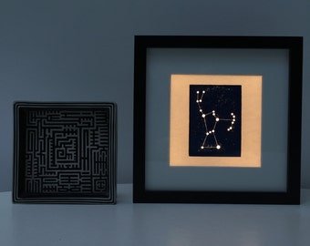 Orion Light Box Night Light Unique Illuminated Constellation Woodblock Print shadow box frame. Nursery Decor.