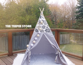 Natural Floral and Grey Bottom combo Inspiration | Unisex Kid's Teepee | Tent | Tipi | Playhouse | Wigwam | Gift | Photo Prop | Canada