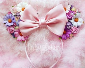 Made-To-Order Tangled Inspired Minnie Mouse ears Floral Minnie Ears Rapunzel Headband Disney Princess