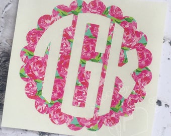 Lilly Pulitzer Inspired Scallop Monogram | Yeti Decal | Lilly Car Decal | Monogram Decal | Lilly Decal | Rtic Decal | Car Decal | Preppy
