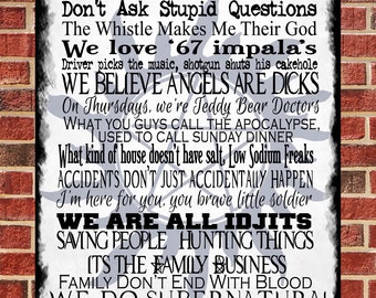 Personalised Large Supernatural Metal Plaque Family Rules Metal Sign Christmas Gift Geek