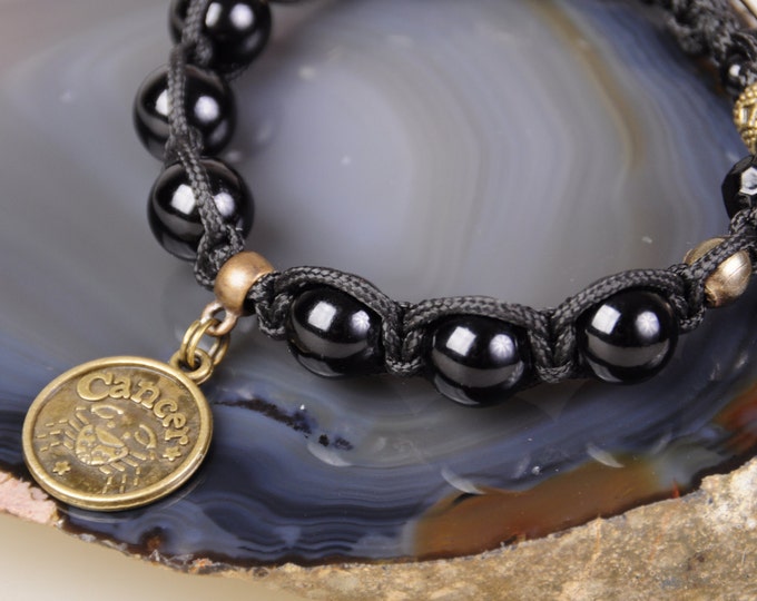 Cancer zodiac bracelet black agate Shambala Cancer black agate bracelet gift Christmas NewYear Valentine Day Shambala Cancer black agate