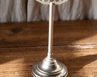 Old antique telescopic metal jewelry store display stand Berthier Paris 14cm