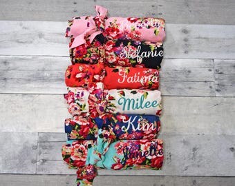 Bridesmaid robes, Cotton floral robe, Bridal party gift, kimono robe, Bride Robe, Bridesmaid robe, bridal robe, bridesmaid gift (R003)