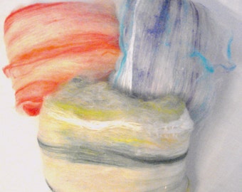 Handmade wool roving. Handmade spinning batts. Mohair yarn, Merino wool, Silk, art fibers