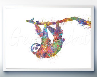 Sloth Watercolor Art Print - Home Living - Animal Painting - Rabbit Poster - Wall Decor - Home Decor - House Warming Gift