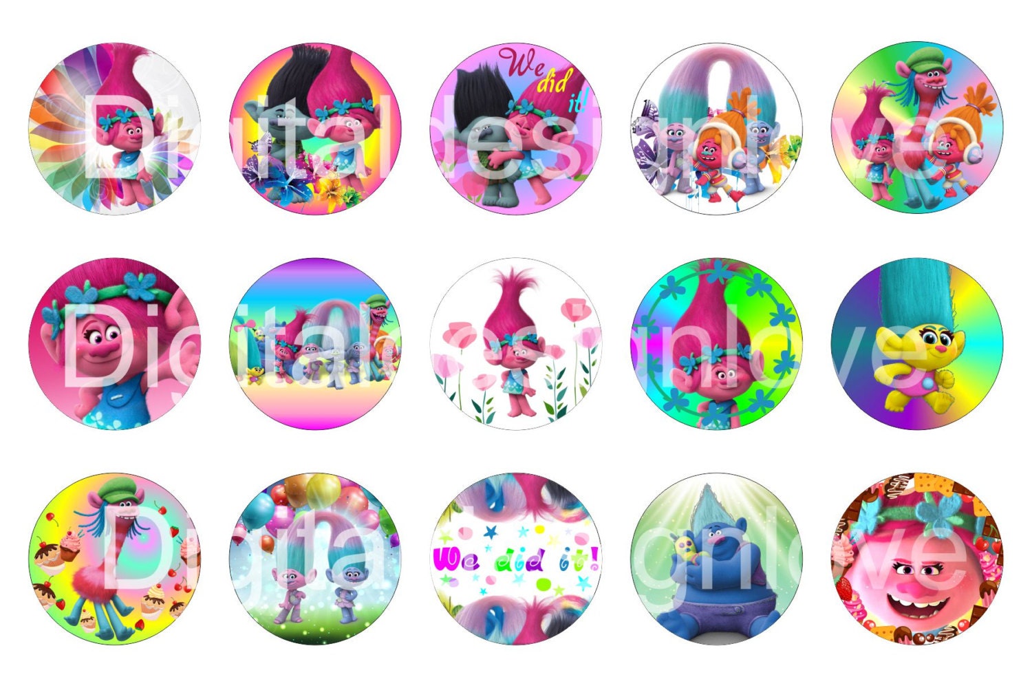 Trolls Bottle Cap Images Trolls 1 INCH Round Images Trolls 1