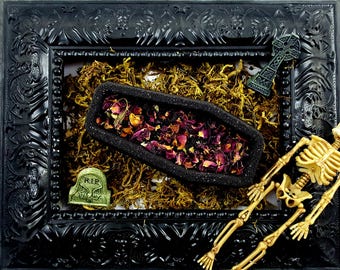 Cemetery Gates Rose Coffin Bath Bombs with REAL Dried Roses, Scented in Black Rose and Dragons Blood!