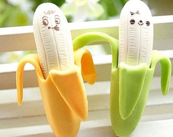 Banana Erasers / Cute School Supplies / Stationery / Pencil Erasers / Fruit Erasers / Small Gifts / Small Erasers / Set of 2 Banana Erasers
