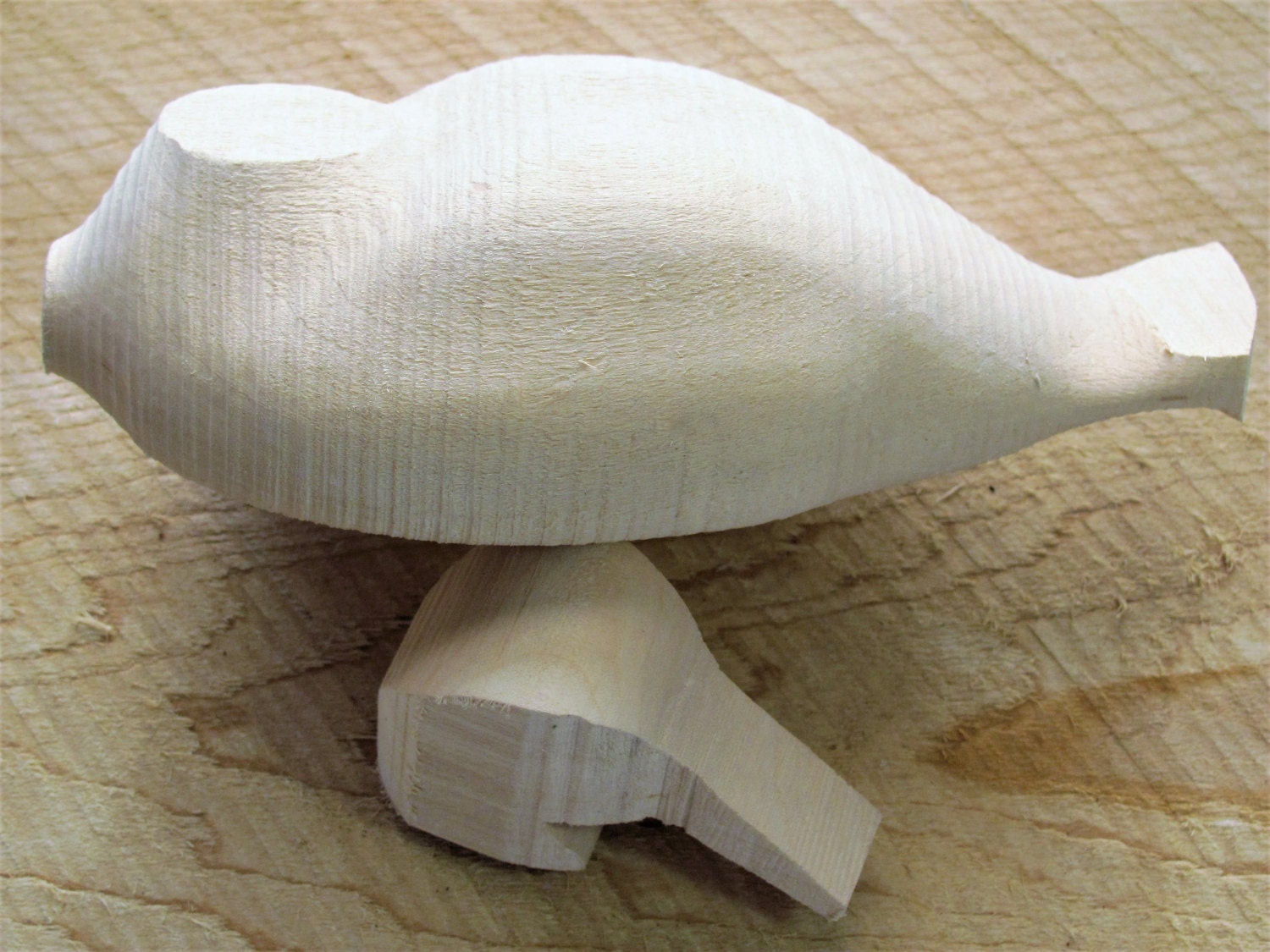 basswood roughout of a miniature canvasback duck decoycarving
