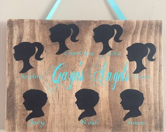 Birthday Gift for Grandma, Grandchildren Names Plaque, Silhouette Grandchildren Sign, Grandma sign,Grandchildren Names Wooden Sign