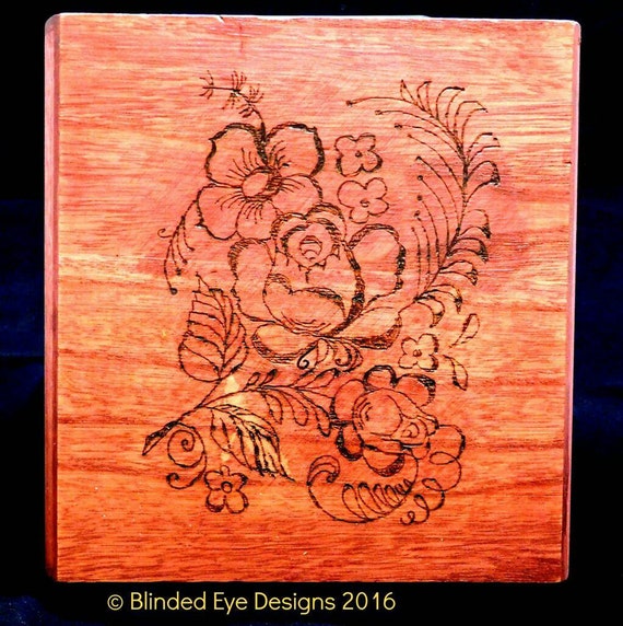 Pyrography flower keepsake box by BlindedEyeDesigns on Etsy