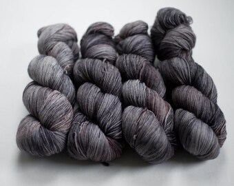 Canadian Hand-dyed yarn. 80/20 Superwash Merino/Nylon Sock Yarn. 115g 400yards. Fingering weight. Black Granite. Ready to Ship.