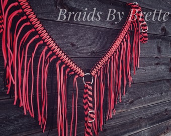 Fringe Breast Collar; Paracord Horse Tack; Hot Pink and Black; Barrel Racing Tack; Custom; Braided Breast Strap