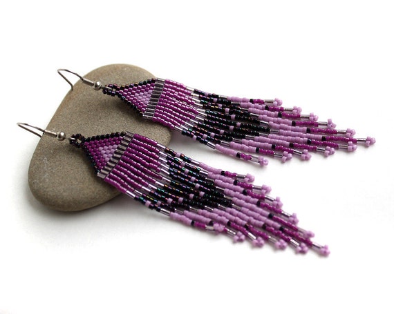 Purple Earrings For Women Seed Bead Earrings Long Beaded