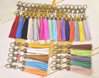 Large fringe tassel keychain,Bronze Caps Large tassel keychain,faux leather keychain for bag,Suede tassel keychain clasp,26 Color