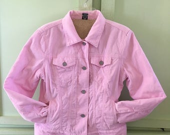 Vintage Pink Corduroy Jean Jacket Sherpa Lined Gap Brand Ladies Size Medium Vintage Clothing Retro Outerwear