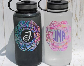 34oz Wide Mouth Monogram Water Bottle, Mandala Monogram Water Bottle, Monogram Water Bottle