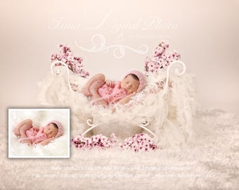 Iron Bed Chair with flower- Beautiful Digital background backdrops Newborn Photography Props download