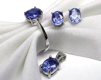 Wedding ring pendant earring blue sapphire ring silver sterling 925
